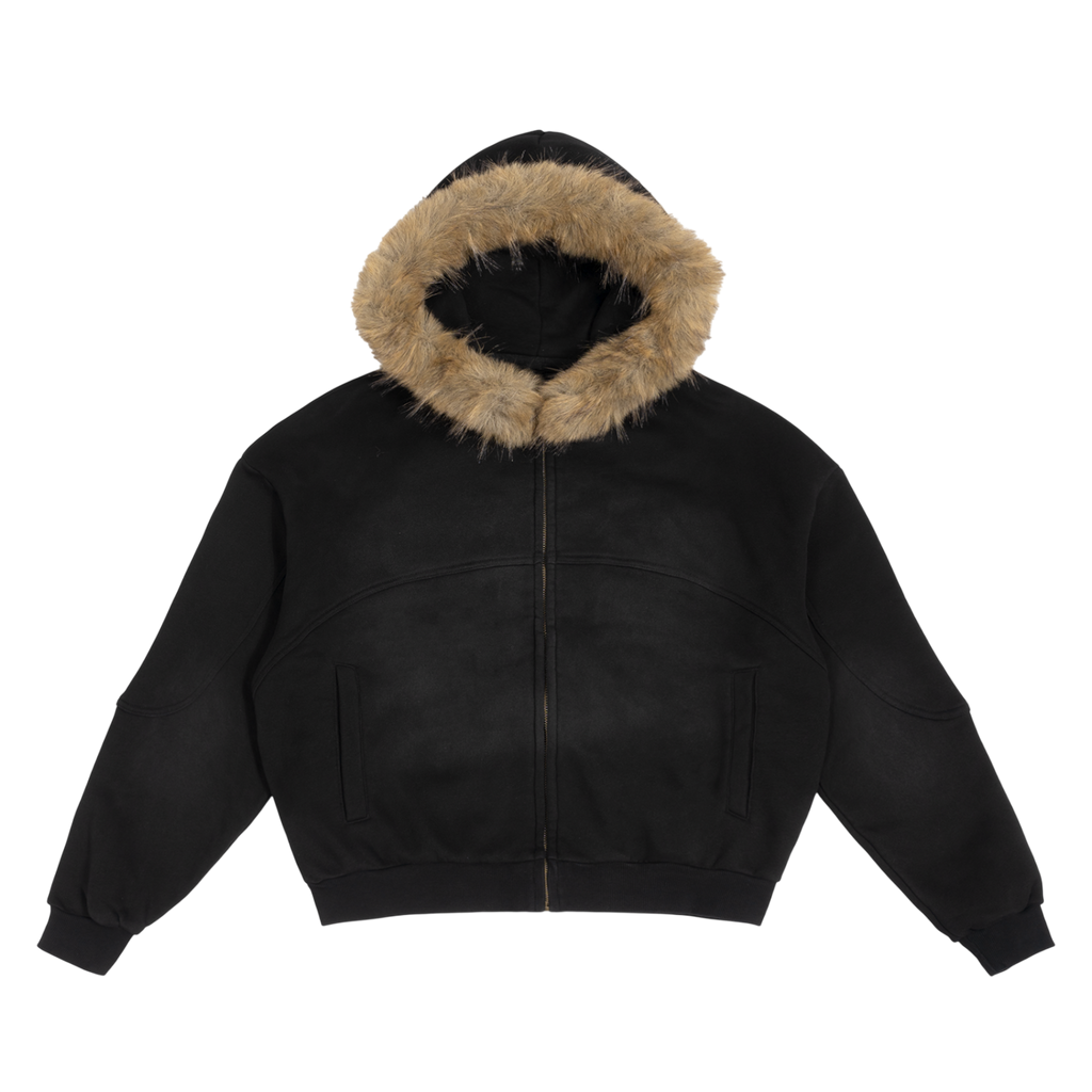 Sun Fade Boxy Detachable Fur Hoodie