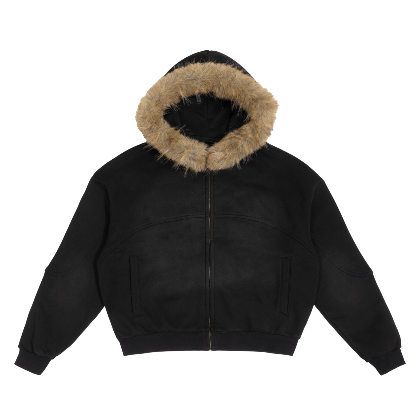 Sun Fade Boxy Detachable Fur Hoodie